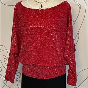 Red Sequin Dolmen Sleeved Top size M